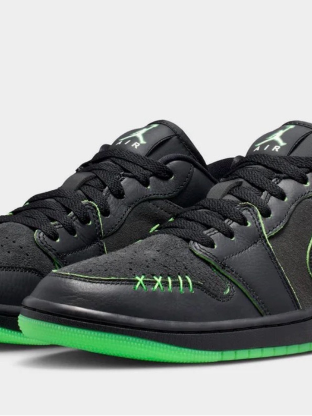 Jordan Low-Top Sneakers in Black with Neon Green Accents